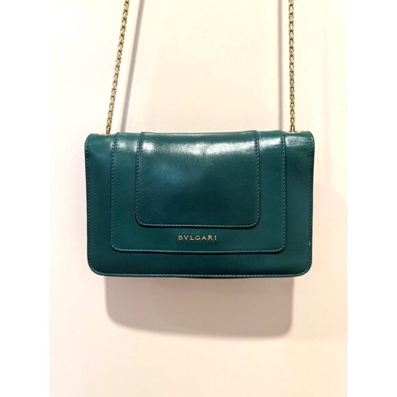 Bvlgari Serpenti Forever Emerald Green Leather Crossbody Bag With Gold Chain Str - Picture 2 of 16